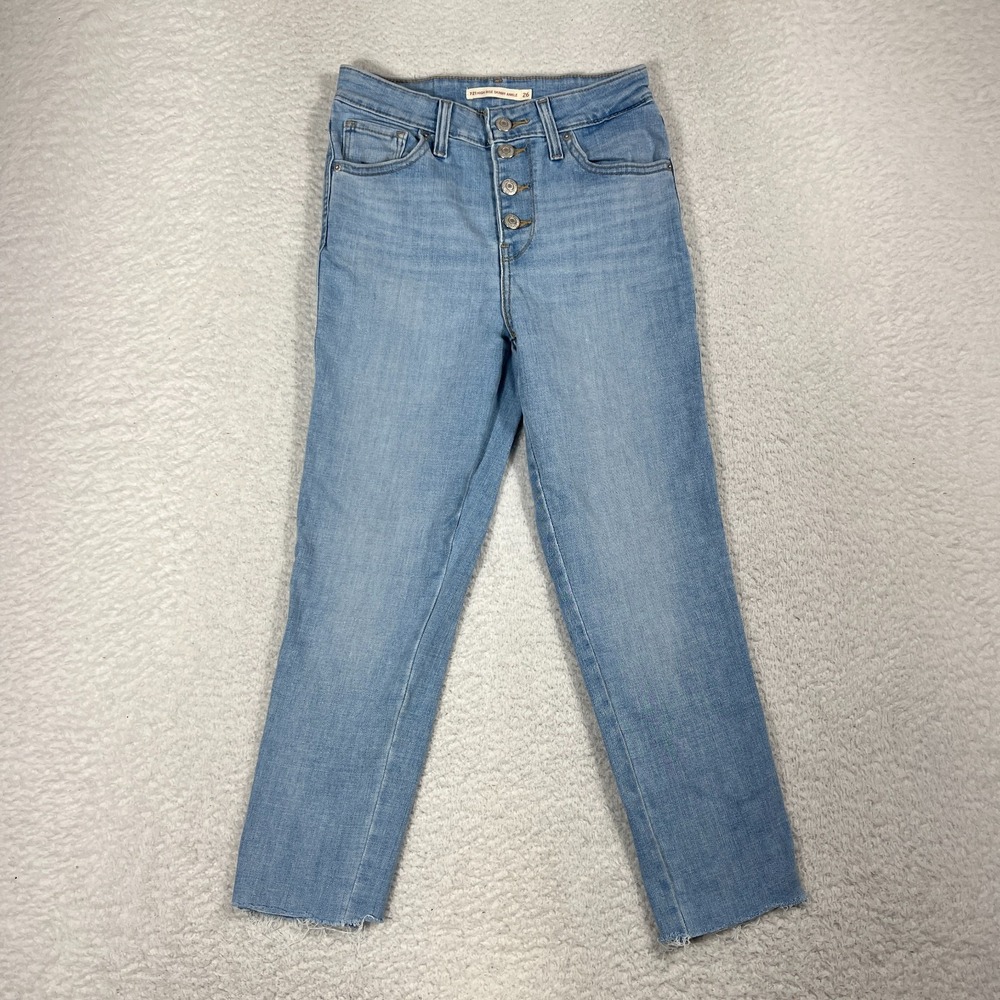 Levis 721 Jeans Womens 26 (24.5x22.5 Blue Denim Skinny Ankle High Rise Buttonfly